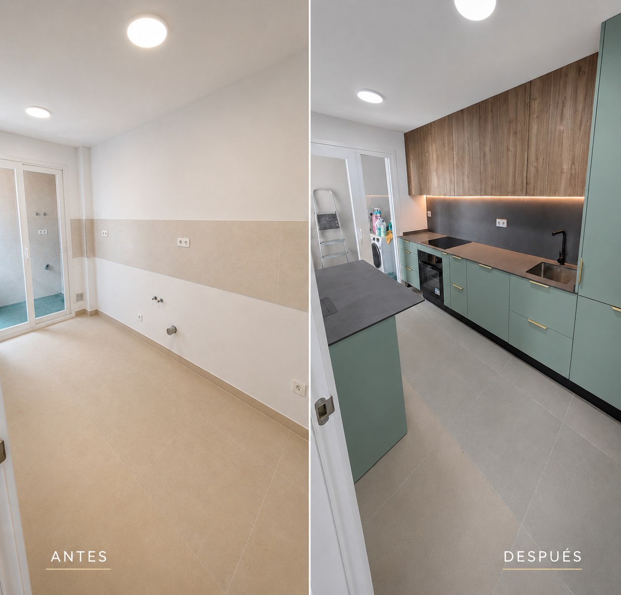 Antes y después de una reforma de cocina realizada por Cocinas Aljarafe
