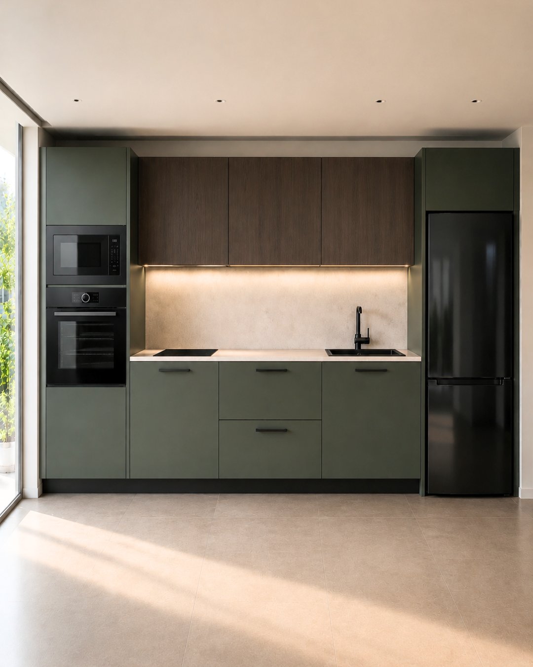 Cocina Origen Olivo, acabado verde oliva